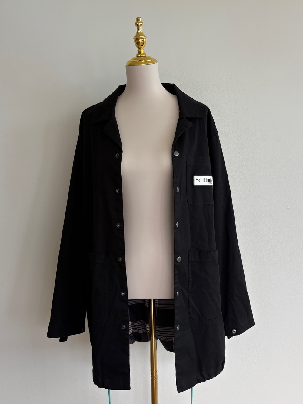 PUMA x RHUDE Longline Coat Jacket Black Plaid Lined